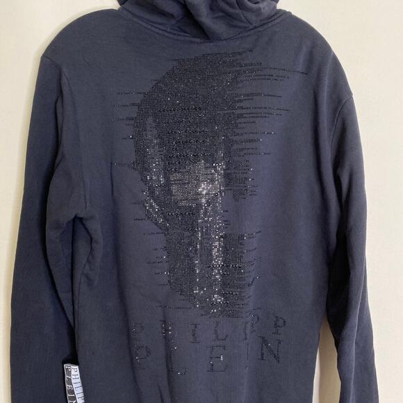Philipp Plein Crystal Rhinestone Half Skull Hoodie *Black* Sz XL - Picture 9 of 14